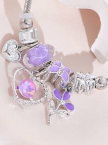 1 Stück Edelstahl Armreif Armband für Frauen, niedliches und modisches Emaille-Handwerk mit Strass, Schmetterling, Stern und Herzanhänger, geeignet für den täglichen Gebrauch, Partys und als Geschenk