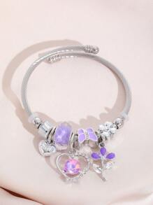 1 Stück Edelstahl Armreif Armband für Frauen, niedliches und modisches Emaille-Handwerk mit Strass, Schmetterling, Stern und Herzanhänger, geeignet für den täglichen Gebrauch, Partys und als Geschenk