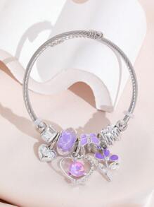 1 Stück Edelstahl Armreif Armband für Frauen, niedliches und modisches Emaille-Handwerk mit Strass, Schmetterling, Stern und Herzanhänger, geeignet für den täglichen Gebrauch, Partys und als Geschenk