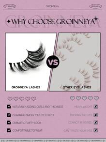 GROINNEYA 10对半框假睫毛，透明带猫眼短款柔软3D貂毛睫毛，自然妆效（JA2511） - 黑色 - 查看 6