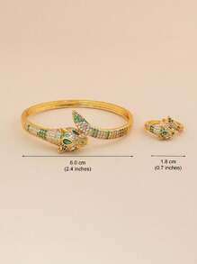 2 Unids/set De Joyería De Diseño De Tornillo De Moda, Conjunto De Pulsera Y Anillo De Latón, Decoración De Circonia Cúbica, Regalo De Cumpleaños Dorado Para Mujer - Negro - Ver 8