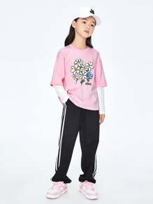 Annil Annil Tween Girls Gola Redonda Manga Comprida Camiseta de Malha Primavera e Outono Camisa de Base