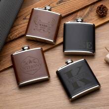 Custom 6 Oz Leather Flask, Personalized Engraved Leather Flask, Best Man Usher Groom Gift, Wedding Gift Idea, Fathers Day, Groomsmen Flasks, Party Gift For Him, Drinking Gifts Stainless, Reusable, For Anniversaries, For Valentine's Day, For Mother's Day, For Birthdays, For Children's Day, For Father's Day, For Graduation, For Weddings, For Housewarming Dining Room, Living Room, Bedroom, Office, Tea Room, Home, Party, Birthday Recoration,Brunch-Ready - 6 Oz - Multicolor - View 3