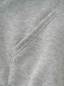 Men's Letter Print Hoodie With Kangaroo Pocket Drawstring - Grey - View 5
