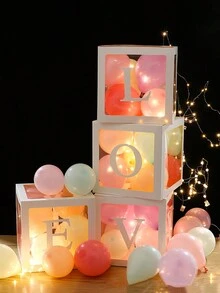 4 件套婴儿送礼会气球收纳盒装饰，节日生日派对，婚礼装饰，BABY，LOVE 字母气球盒（套装包括 4 个盒子 + 4 个字母）婴儿送礼会家庭装饰礼物 - 白色 - 查看 10
