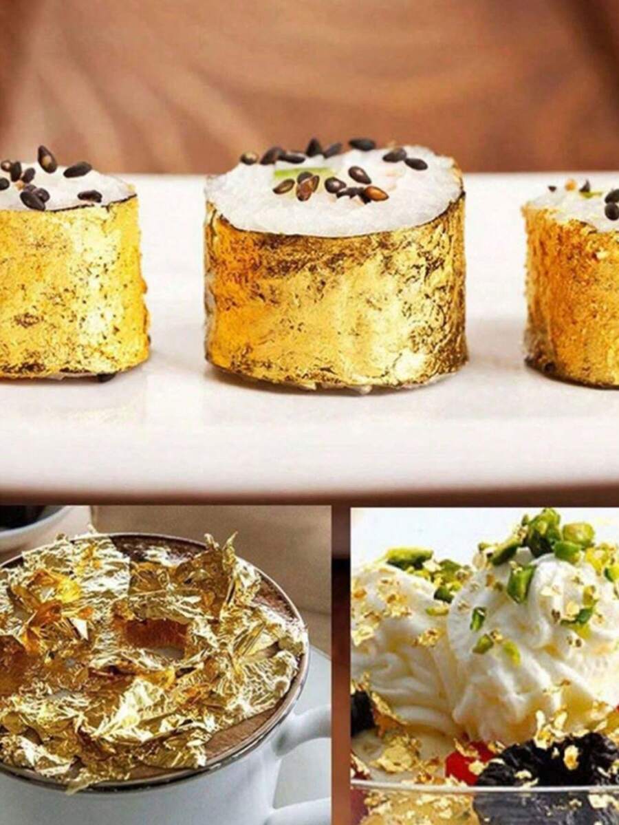 Ca. 100 Stück/200 Stück/500 Stück Gold/Silber Folie Papier für Kuchen und Lebensmittel Dekoration, auch geeignet für Kunst, Vergoldung, Dekoration, Basteln, Bilder, Rahmen, Skulpturen, Möbel, Kuchendekoration, Kuchendekoration, Kuchendeko, Kuchendekoreation Zubehör - Verschiedenfarbig - Übersicht 1