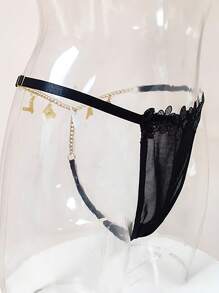 Custom Thongs With Gold Pendants, Personalized Names Available; Sequined Bikini Couple Outfits, Stylish And Colorful; Custom-Made, Unique; Winter Fashion Custom-Made; The Ideal Gift For Him/Her; Perfect For Boyfriend/Girlfriend, Family, Or Friends; Suitable For Rave Parties; Custom-Made Sexy Women's Lingerie And Clothing; Street Casual Fashion; Bridal Lingerie, Quick-Drying - Black - View 2