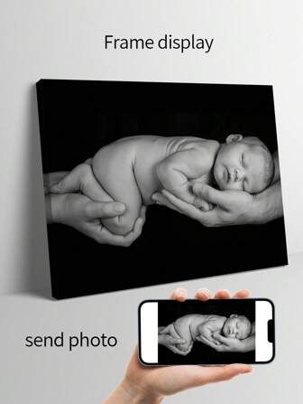1pc Framed Canvas Wall Art For Newborn Baby Photo Or Any Photo, Canvas Photo Print, Newborn Photo, Family Photo, Customized Photo Gift, Mother's Gift Canvas Wall Art, Multipurpose, Beautifully Decorated, Fashionable, High Quality, Modern Customized For Tea Room, Home, Garden, Office, Anniversary, Valentine's Day, Mother's Day, Birthday, Father's Day, Graduation, Wedding, Housewarming, Creates A Warm Atmosphere, Autumn Decor