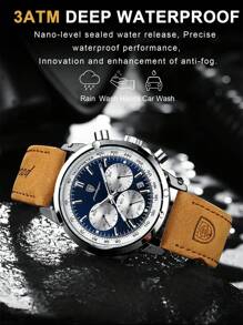 POEDAGAR 男士时尚石英腕表，PU皮表带，防水，夜光，日期显示，适合日常佩戴，男士礼物 - 藍色 - 查看 4