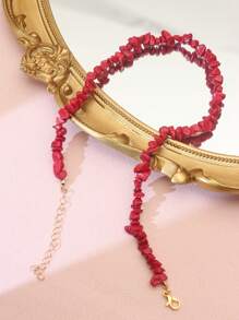 1pc Colorful Asymmetrical Stone Necklace For Women, Natural Red Stone Necklace For Beach Vacation Fashion