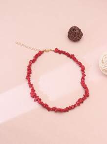 1pc Colorful Asymmetrical Stone Necklace For Women, Natural Red Stone Necklace For Beach Vacation Fashion
