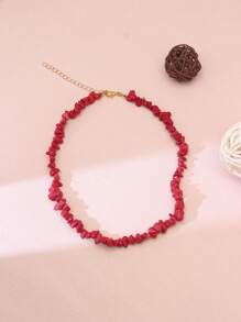 1pc Colorful Asymmetrical Stone Necklace For Women, Natural Red Stone Necklace For Beach Vacation Fashion