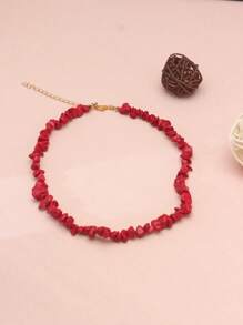 1pc Colorful Asymmetrical Stone Necklace For Women, Natural Red Stone Necklace For Beach Vacation Fashion