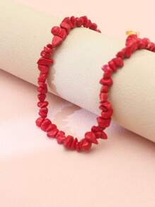 1pc Colorful Asymmetrical Stone Necklace For Women, Natural Red Stone Necklace For Beach Vacation Fashion