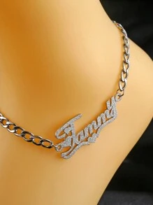 Customized Personalized Heart Shaped Crown Letter Couples Anklet, Sparkling Frosted Name Anklet For Men, 5mm Thick Link Chain, Bohemian Style Beach Jewelry Gift For Wife, Girlfriend Valentines