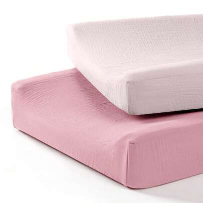 2 paquetes de Funda de colchoneta de cambio de pañales de muselina, Cubiertas de mesa cambiadora de bebé, Cubiertas de mesa cambiadora de muselina para niños y niñas, se ajusta a tamaño estándar de almohadillas de cambio, 32"X16"X4", Regalos y decoraciones para baby shower