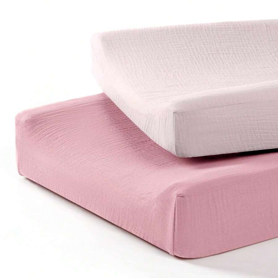 2 paquetes de Funda de colchoneta de cambio de pañales de muselina, Cubiertas de mesa cambiadora de bebé, Cubiertas de mesa cambiadora de muselina para niños y niñas, se ajusta a tamaño estándar de almohadillas de cambio, 32"X16"X4", Regalos y decoraciones para baby shower