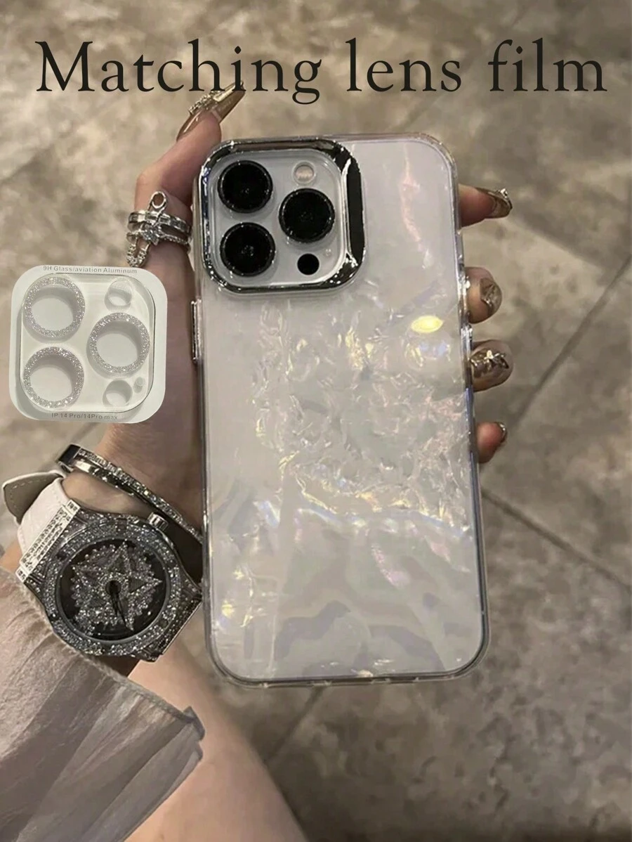 Funda de teléfono con patrón de concha asimétrica holográfica láser compatible con iPhone, resistente al agua, a los golpes y a los arañazos