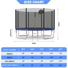 10FT 12FT 14FT Trampoline For Kids With Safety Net Enclosure Trampoline For Adults With Basketball Hoop Outdoor Trampolines 300LBS To 450LBS Weight Capacity ASTM Approved Backyards Trampoline - Blue - View 7