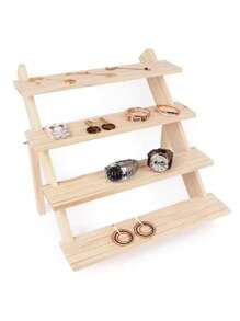 1pc Wooden Stepped Jewelry Display Stand, Creative Accessory Display Rack, Tabletop Organizer Shelf, Multilayer Display Stand
