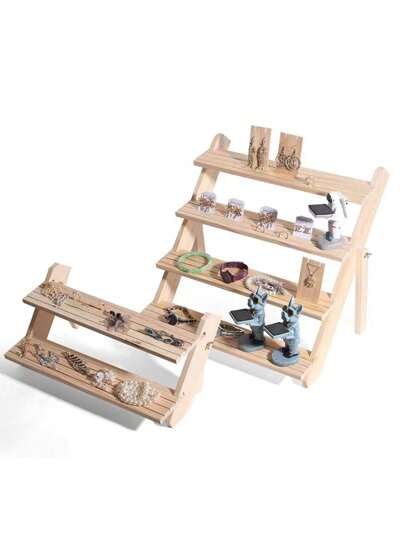 1pc Wooden Stepped Jewelry Display Stand, Creative Accessory Display Rack, Tabletop Organizer Shelf, Multilayer Display Stand