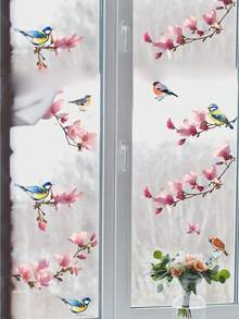 1pc Simple Branch, Bird, And Flower Wall Sticker For Home Decor, Electrostatic Glass & Window Sticky, Self-Adhesive Waterproof Decal Vinyl Decal,For Bedroom Decor,Room Decor Items,For Halloween Decor,Fall Decor,Classroom Decorations,Removable Sticker - Multicolor - View 4