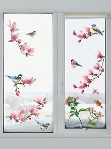 1pc Simple Branch, Bird, And Flower Wall Sticker For Home Decor, Electrostatic Glass & Window Sticky, Self-Adhesive Waterproof Decal Vinyl Decal,For Bedroom Decor,Room Decor Items,For Halloween Decor,Fall Decor,Classroom Decorations,Removable Sticker - Multicolor - View 2