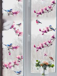 1pc Simple Branch, Bird, And Flower Wall Sticker For Home Decor, Electrostatic Glass & Window Sticky, Self-Adhesive Waterproof Decal Vinyl Decal,For Bedroom Decor,Room Decor Items,For Halloween Decor,Fall Decor,Classroom Decorations,Removable Sticker - Multicolor - View 7