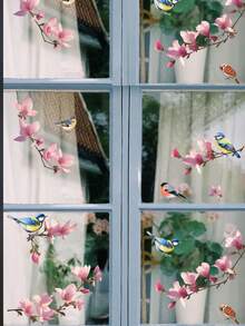 1pc Simple Branch, Bird, And Flower Wall Sticker For Home Decor, Electrostatic Glass & Window Sticky, Self-Adhesive Waterproof Decal Vinyl Decal,For Bedroom Decor,Room Decor Items,For Halloween Decor,Fall Decor,Classroom Decorations,Removable Sticker - Multicolor - View 3
