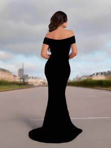 Vestido largo corte de sirena ajustado para fiesta para mujer - Negro - Ver 3