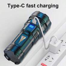 paweinuo Super Bright 7*LED Flashlight Rechargeable Torch Outdoor Camping Light With Flood Side Light Four Beads Digital Power Display - Black - View 7