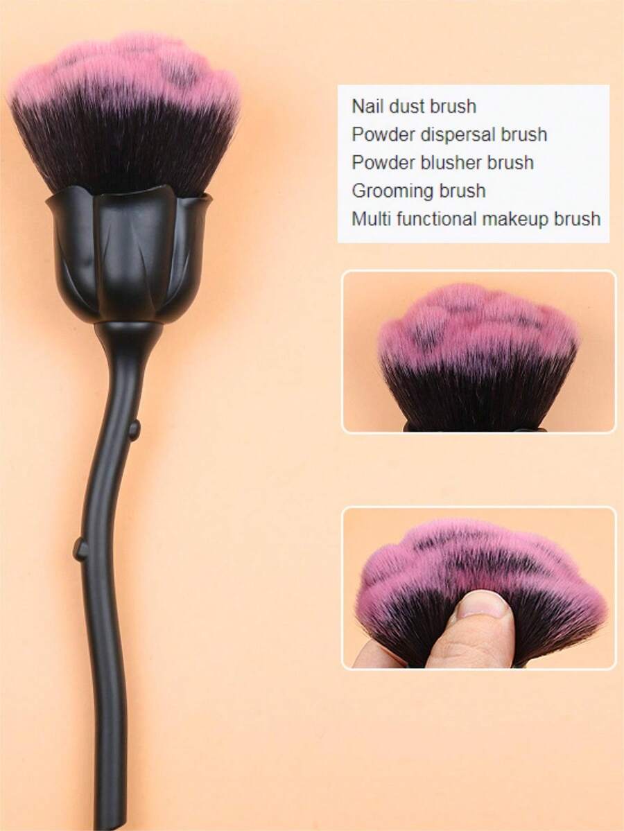 大號玫瑰粉色粉刷，適用於指甲灰塵和散粉，完美適用於化妝和美甲