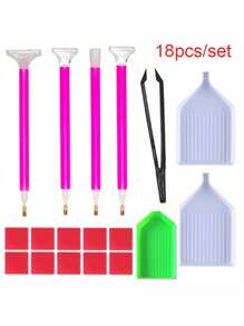 5D 鑽石畫套裝－完整 DIY 手工藝套組，配備多功能工具、刺繡盒、可調式畫筆，包含鑷子、膠水與塑膠托盤，適合成人 DIY 節日送禮 - 粉色 - 查看 3