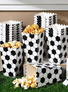 10pcs/Set Football Pattern Popcorn Box, Paper Popcorn Bucket For Sports Themed Birthday Party Decoration Packaging Box - Black and White - View 1