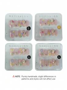 YADORNOS 10 peças Unhas Falsas Curtas Oval Francês Decoradas com Pérolas Borboletas e Flores Pintadas a Mão, Decoração Feita à Mão para a Primavera e Verão, Unhas Falsas de Cobertura Total com Cola Jelly e Lixa de Unha, Suprimentos de Arte de Unhas DIY para Meninas (Cores e Padrões de Flores Aleatórios)