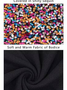 Women's Plus Size Sparkle Sequin Sweatshirt Mock Neck Pullover Long Sleeve Glitter Party Tops - 黑色 - 查看 5