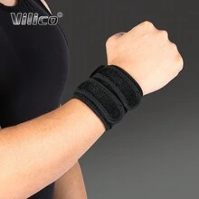 Vilico 1 件双带压缩护腕单腕运动护腕腕带羽毛球篮球薄缠绕加压排球健身护具健身房健身腕带配件 - 黑色 - 查看 1