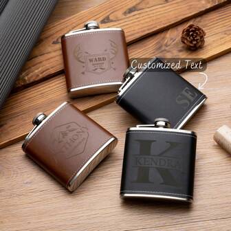 Custom 6 Oz Leather Flask, Personalized Engraved Leather Flask, Best Man Usher Groom Gift, Wedding Gift Idea, Fathers Day, Groomsmen Flasks, Party Gift For Him, Drinking Gifts Stainless, Reusable, For Anniversaries, For Valentine's Day, For Mother's Day, For Birthdays, For Children's Day, For Father's Day, For Graduation, For Weddings, For Housewarming Dining Room, Living Room, Bedroom, Office, Tea Room, Home, Party, Birthday Recoration,Brunch-Ready