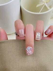 10Pcs Fresh Nature-Inspired 3D Handpainted Pearl Flower Square & Round Nail Art Decals Press On Nails Nail Supplies Nails - Multicolor - View 3