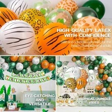 30Pcs/50Pcs 12Inch Jungle Animal Thickened Latex Balloons Set With Tropical Leaves Leopard Deer Zebra Printed For Babyshower Party Decor Wild One Birthday Party Supplies - As the Picture Shows - View 3