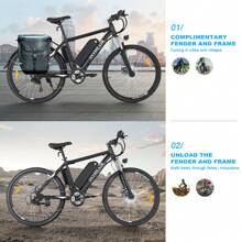 Electric Bike For Adults, 350W Ebike Full Suspension 26'' Electric Mountain Bike 36V/48V 13Ah Removable Battery, E Bike 7-Speed - 黑色 - 查看 5