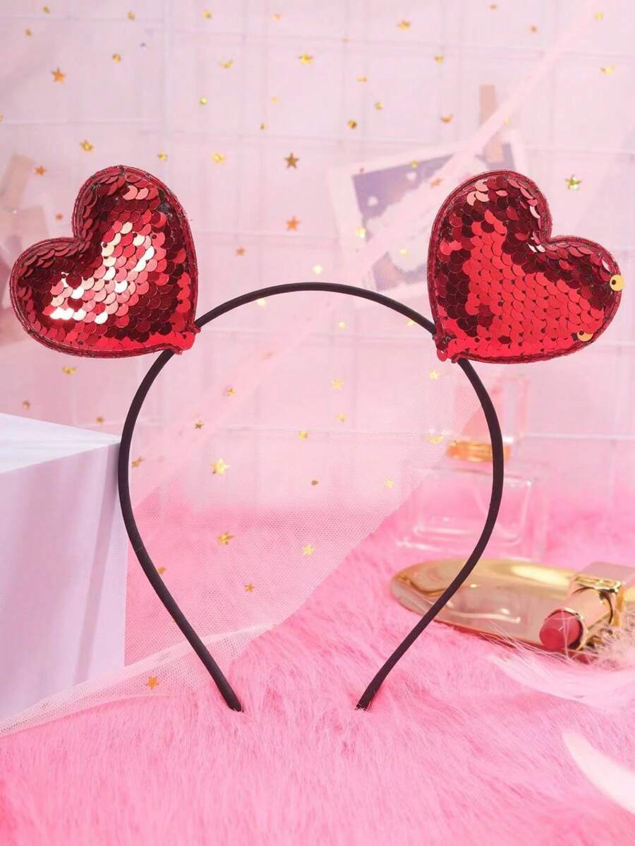 1 Băng đô lấp lánh hình trái tim màu đỏ dành cho ngày lễ tình nhân dành cho nữ, thích hợp cho các bữa tiệc, lễ hội, Halloween - Nhiều màu - Xem 1