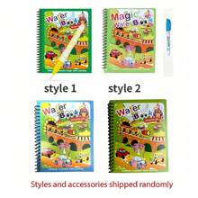 1 套儿童水彩画书，神奇涂色和绘画套装，教育和重复涂色水彩画玩具（笔和绘画书边框的颜色随机），回到学校 - 墨綠色 - 查看 9