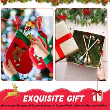 6 件套圣诞礼物勺子、搅拌勺、茶匙、咖啡勺，带圣诞礼物吊坠，适用于圣诞派对餐具装饰学校用品、居家房间装饰