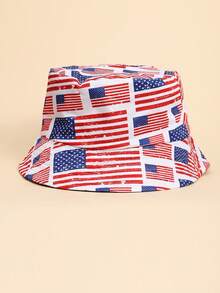 1pc American Flag Printed Fashionable Reversible Bucket Hat (Random Print Pattern) - Multicolor - View 5