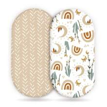 2 Packs Stretchy Ultra Soft Fitted Bassinet Sheets, Universal Fit For Bassinets Baby Cradle Moses Basket Oval Rectangle Mattress, Pad And Snug, Stylish Print Baby Sheets - Multicolor - View 9