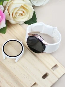 Banda de reloj de silicona Galaxy Watch de Samsung + Funda de Galaxy Watch de 2 en 1, suave, cómoda y resistente al agua con hebilla de remache. Funda protectora de PC anti-caídas y resistente a arañazos con película protectora de acero y vidrio, compatible con Samsung Galaxy Watch 4/5/6/7 de 40MM y 44MM, universal para hombres y mujeres