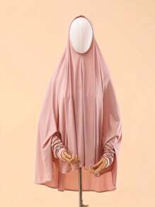1pc Loose Batwing Sleeve Hooded Solid Color Long Robe Elegant Scarf Women Hijab - Multicolor - View 1