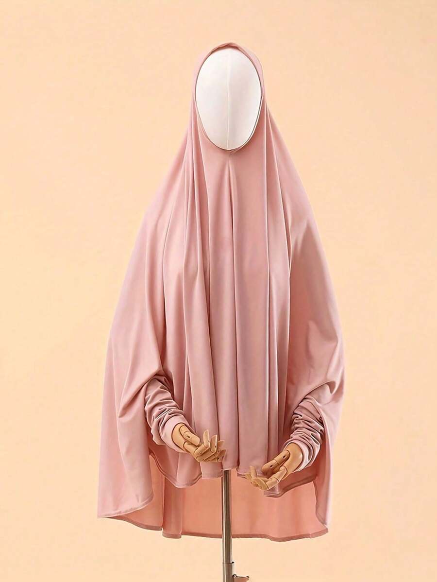 1pc Loose Batwing Sleeve Hooded Solid Color Long Robe Elegant Scarf Women Hijab - Multicolor - View 1