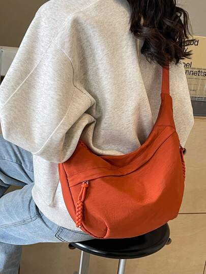  1pc Peach Tree Fashion Simplistic Solid Color Large Capacity Adjustable Shoulder Strap Crossbody Bag With Multiple Pockets, Vintage, Casual, Shopping, Lightweight, Wrinkle-Resistant Nylon Crescent Summer Bag Springbreak Bag Pack Cross Body Bag School Supplies Sling Bag Side Bags New Life Items For Students Men Essentials Fashion Men's Bags School Bag For College Bag For School Body Bag For Men Bag For School College Shopping Bag Canvas Tote Bag Pouch